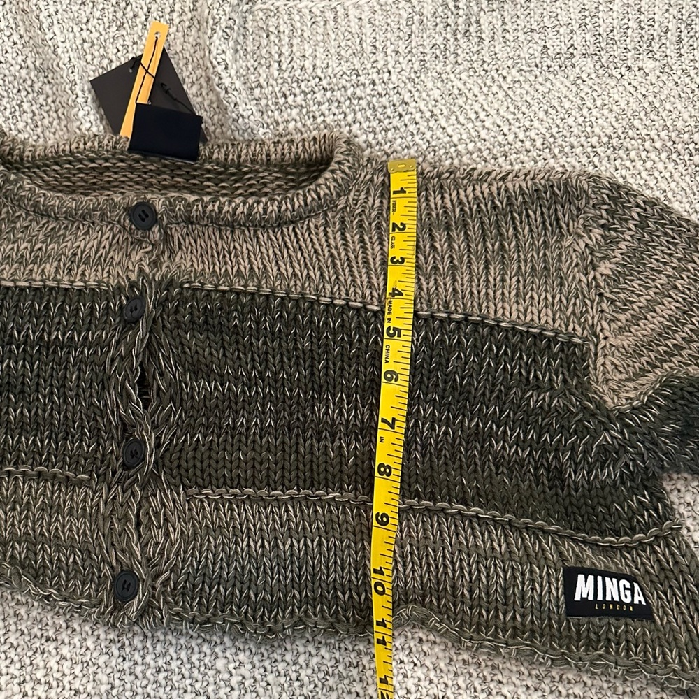 Minga London Cropped Shrug Bolero Sweater Olive & Khaki NWT Alt Goth Grunge